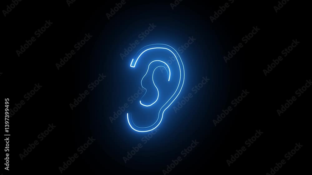 Abstract neon glow Ear icon animation on black background. 4k video motion Abstract neon glow Ear icon animation on black background. 4k video motion