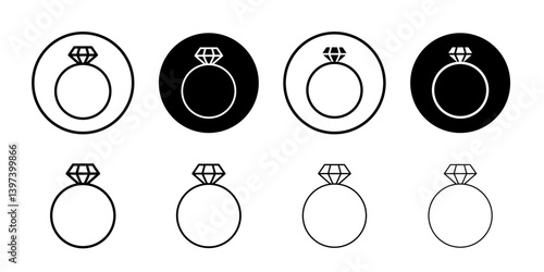 Diamond ring icon Black and white outline vector