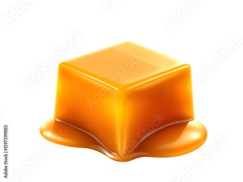 Melted square caramel candy with rich texture, isolated on white background. Generative AI