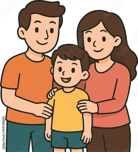 Happy Cartoon Family Portrait with Smiling Parents and Child