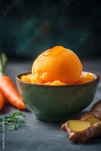 Refreshing Carrot Sorbet in a Rustic Bowl