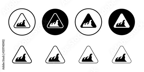 High sea waves warning sign Black and white outline vector