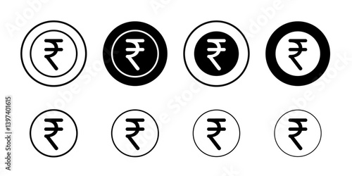 Indian rupee icon Black and white outline vector