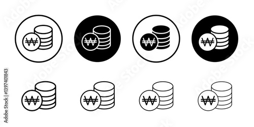 Korean won icon Black and white outline vector