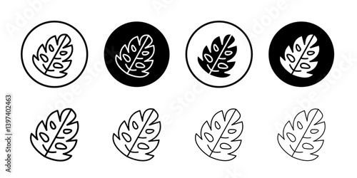Monstera deliciosa plant leaf icon Black and white outline vector