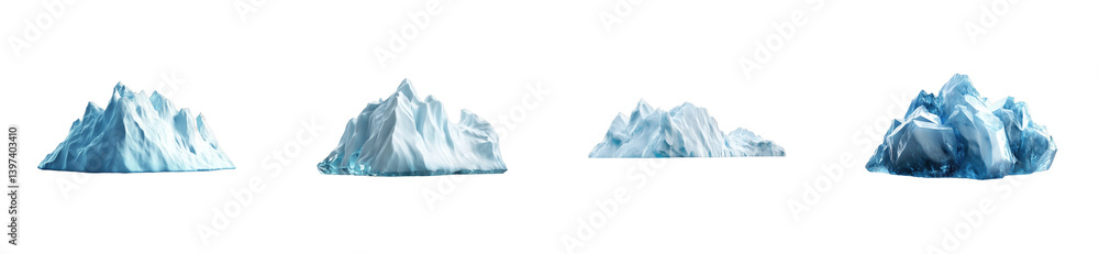 Various iceberg formations displaying natural arctic ice structures, cut out - stock png Various iceberg formations displaying natural arctic ice structures, cut out - stock png