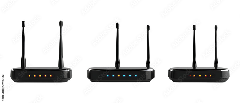 Pack of Router Set Against Transparent Background for Tech or Networking Projects
