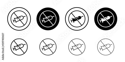 No syringe sign Black and white outline vector