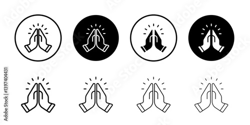 Pray icon (2) Black and white outline vector