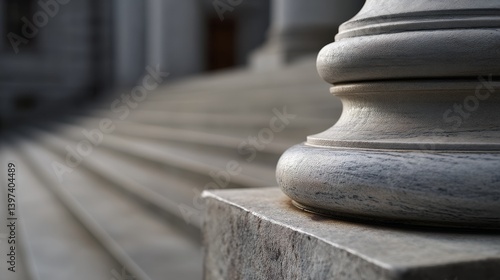 Obraz na płótnie Majestic stone column base with intricate carvings, leading to grand steps of a historical building, exuding classic architectural elegance. w salonie