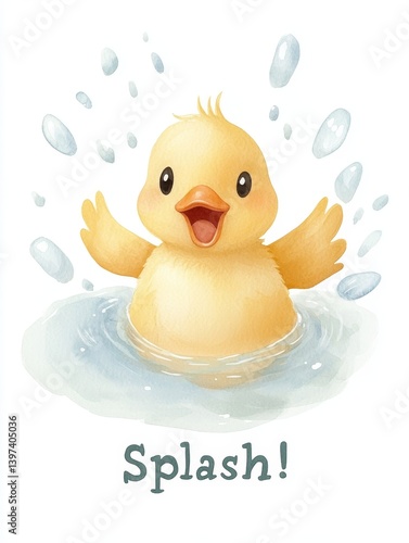 Happy duckling splashing playfully in water
