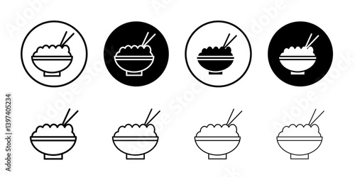 Rice bowl icon Black and white outline vector