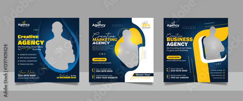 Digital Marketing Agency Online Webinar Social Media Post Set, Corporate Business Promotion Social Media Web Banner, Square Flyer Design Template