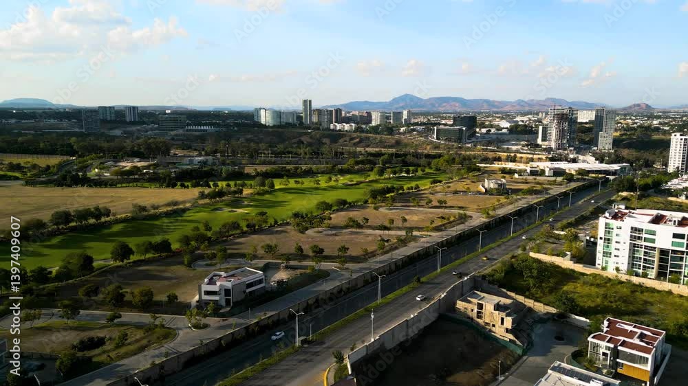 The city of Guadalajara seen from afar with an aerial shot. The city of Guadalajara seen from afar with an aerial shot.