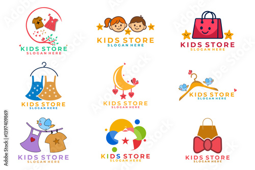 Set of Kids Store logo design vector. Children Cloth Store logo collections