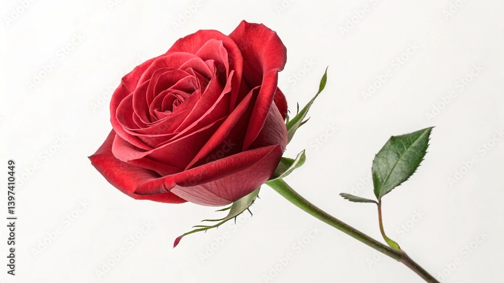 Fototapeta premium Single beautiful red rose isolated on white background