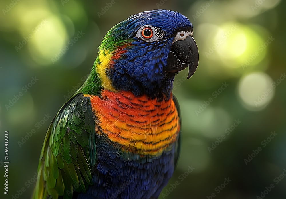 Obraz premium Vibrant Parrot Close Up Blue Green Orange Feathers Detailed Portrait
