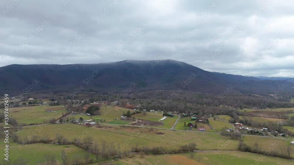 Aerial shot of a snow capped mountain in Tennessee on New Years Day 2025. Aerial shot of a snow capped mountain in Tennessee on New Years Day 2025.
