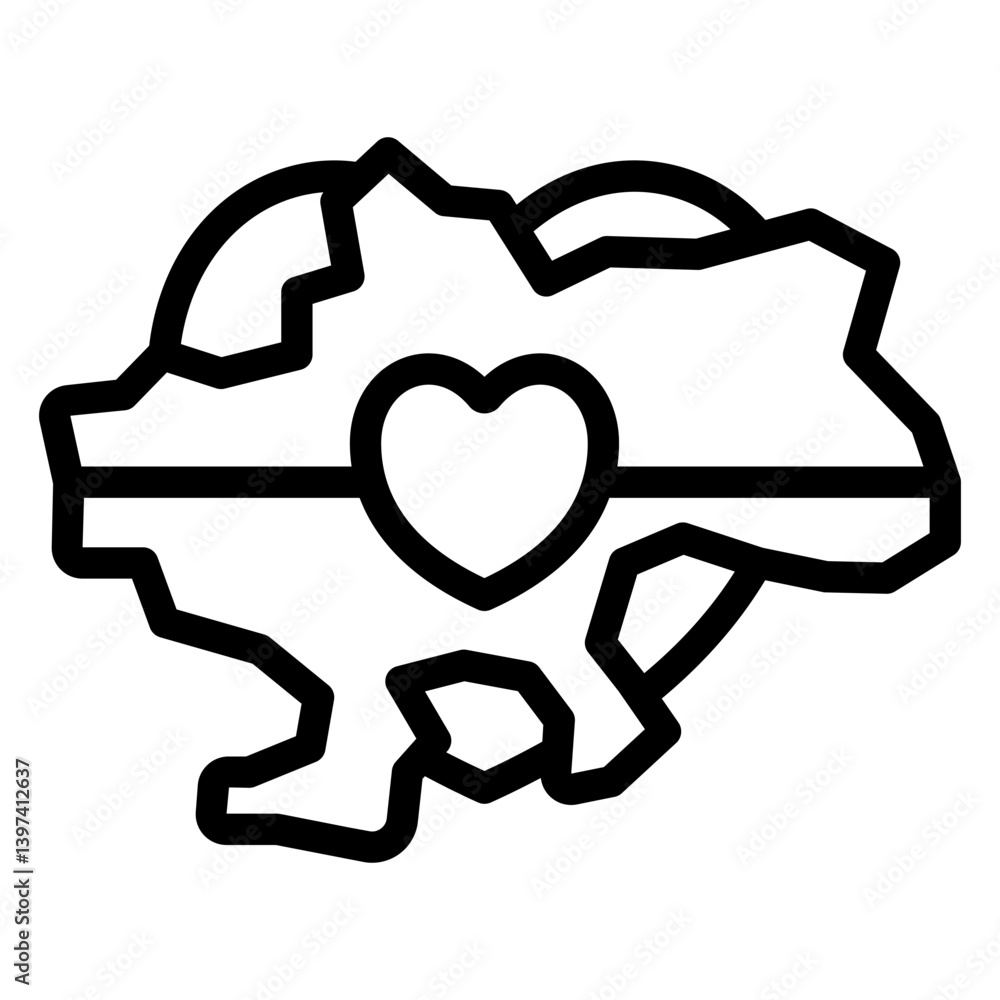 Ukraine country borders and heart line icon, stop war concept. Vector graphics. Land and and heart, territory sign on white background, style mobile or design. Ukraine country borders and heart line icon, stop war concept. Vector graphics. Land and and heart, territory sign on white background, style mobile or design.