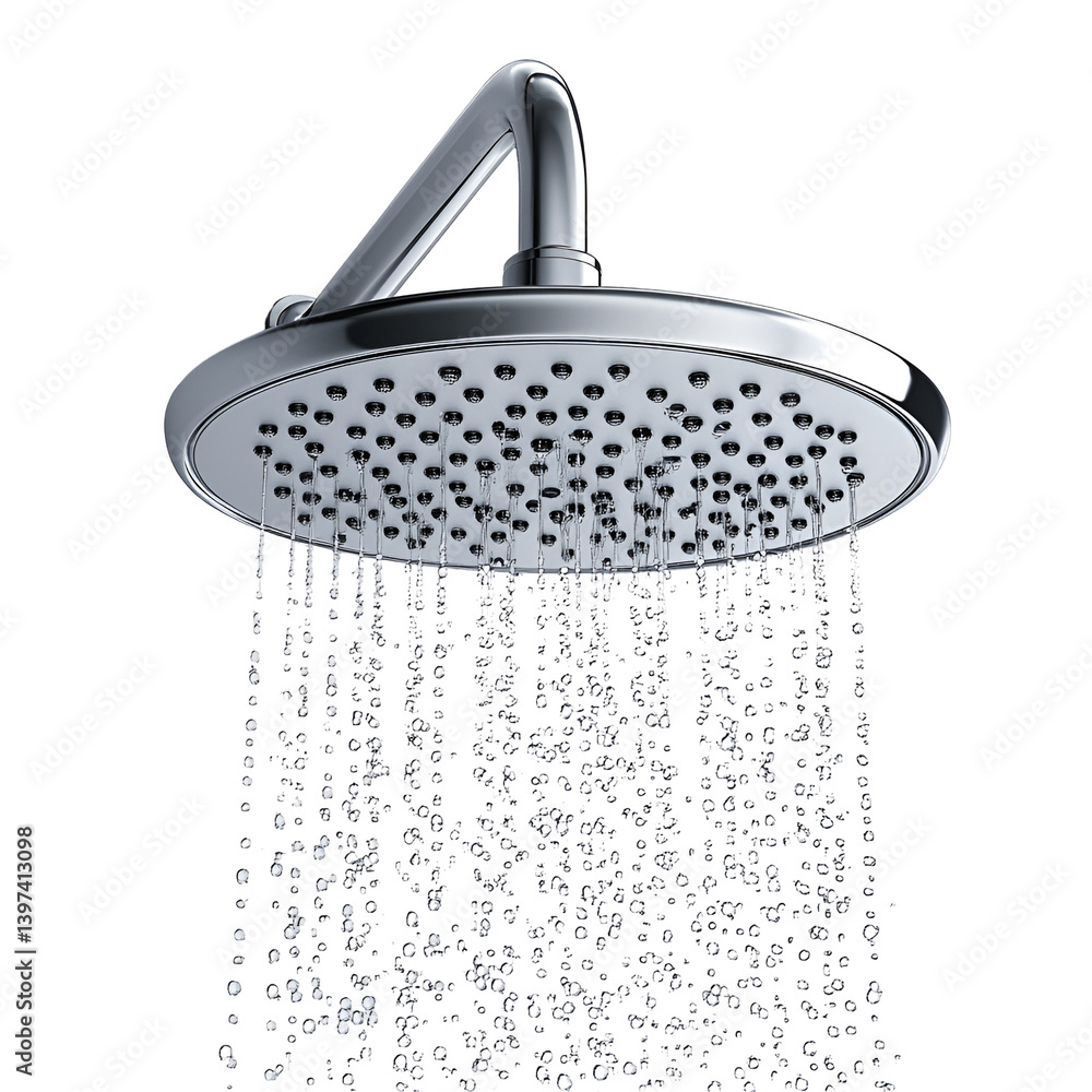 Obraz premium Chrome shower head water flowing down black background