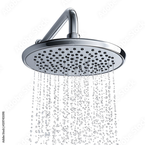 Chrome shower head water flowing down black background