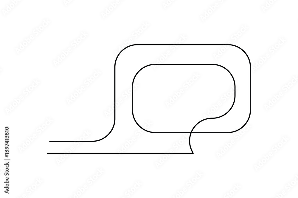 Naklejka premium One line drawing of speech bubble, Black and white vector minimalistic linear shape made of continuous line art