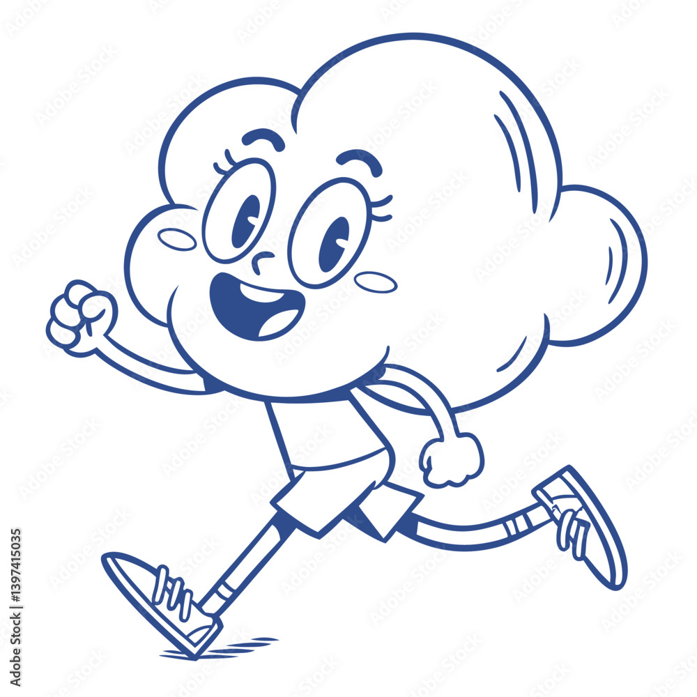 Cloud Mascot Running Cartoon, Happy, Smile, Hand Drawn, Outline, Isolated on White Cloud Mascot Running Cartoon, Happy, Smile, Hand Drawn, Outline, Isolated on White
