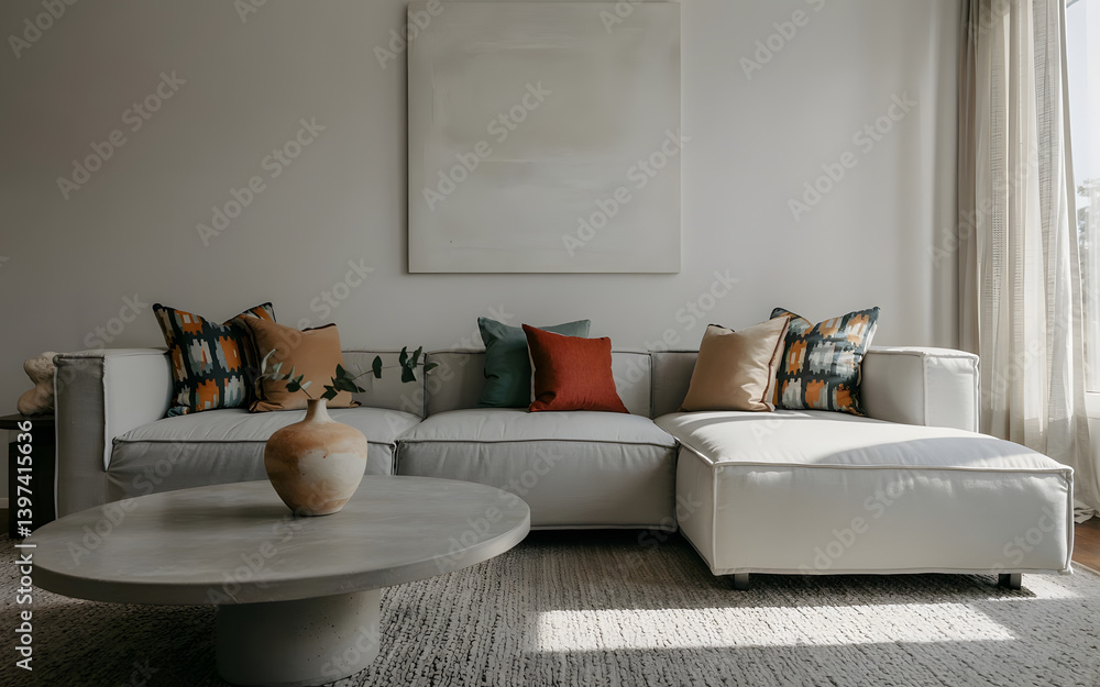 Fototapeta premium Modern living room interior with stylish comfortable sofa
