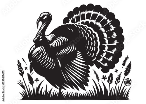 black turkey silhouette logo vector, turkey logo icon silhouette, turkey chicken vector silhouette, farm animal turkey silhouette, turkey black silhouette vector logo on a white background