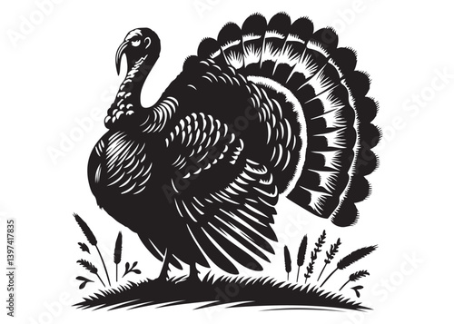 black turkey silhouette logo vector, turkey logo icon silhouette, turkey chicken vector silhouette, farm animal turkey silhouette, turkey black silhouette vector logo on a white background