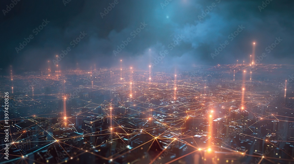 Futuristic Cityscape with Blockchain Technology and Connectivity Elements Futuristic Cityscape with Blockchain Technology and Connectivity Elements
