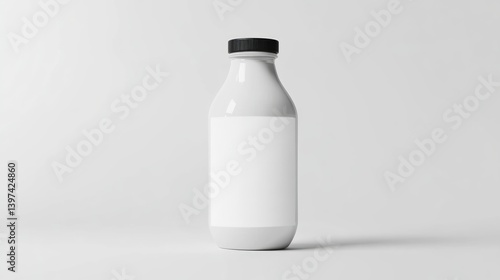 White plastic yogurt or milk bottle mockup with blank label.