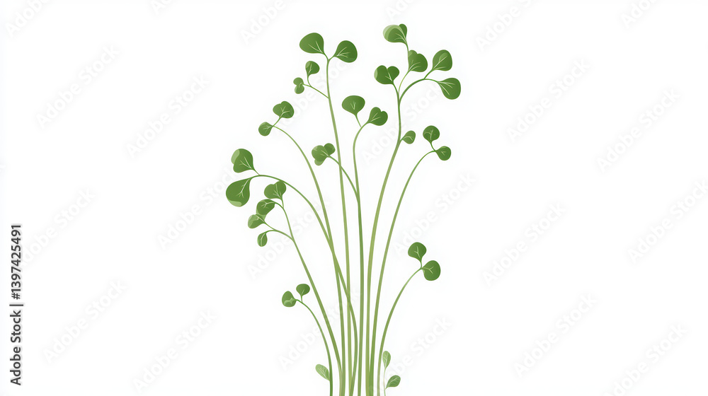 Fresh green clover sprouts growing tall, symbolizing vitality and health in minimalist design. Perfect for vegan food elements and natural themes Fresh green clover sprouts growing tall, symbolizing vitality and health in minimalist design. Perfect for vegan food elements and natural themes