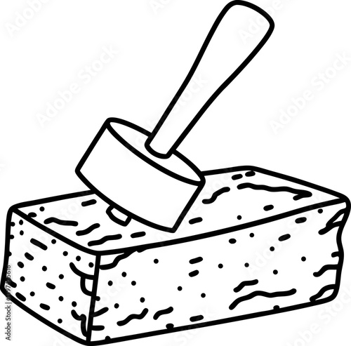 chisel shaping stone block tool handcrafted carving, construction symbol manual labor, ancient masonry practice