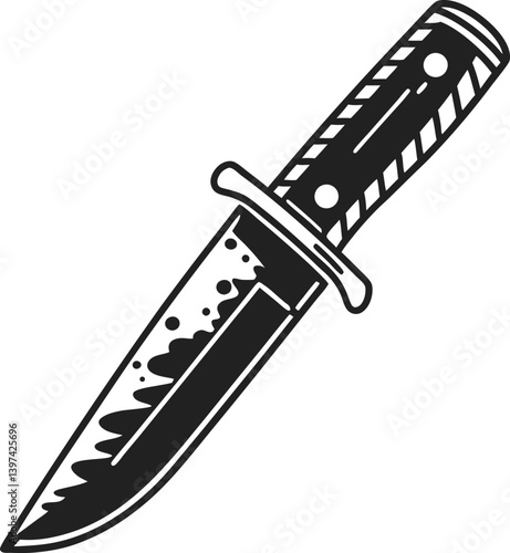 Detailed vintage knife illustration with black handle and blade design