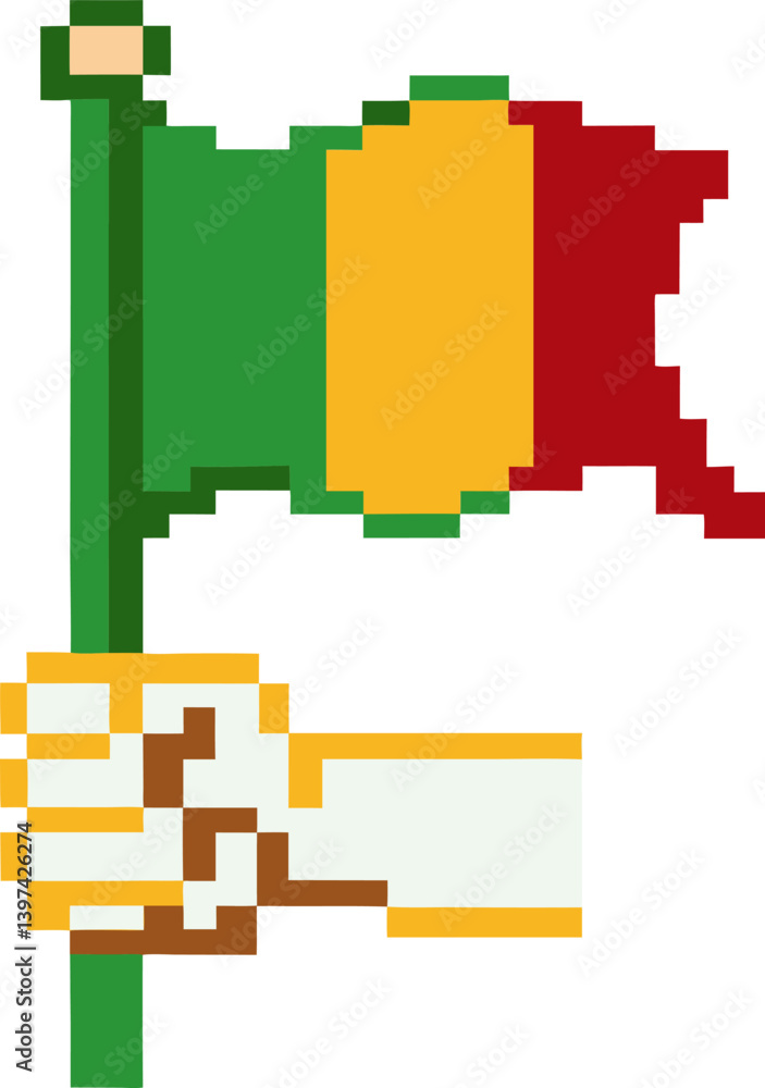 Fototapeta premium pixel art hand holding italian flag for retro digital art and cultural expression