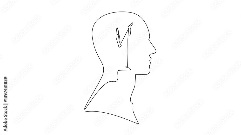 Animation of single one line drawing the head of a man in the middle of his head is a man sweeping. Clearing the mind of unnecessary things. Inside the Head of Man. Full length motion Animation of single one line drawing the head of a man in the middle of his head is a man sweeping. Clearing the mind of unnecessary things. Inside the Head of Man. Full length motion