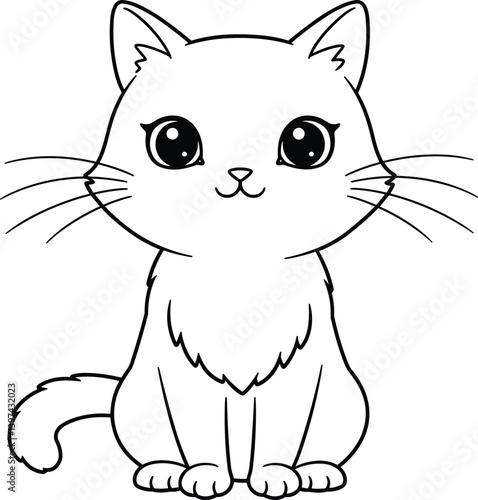 Cute Kitten Line Art Vector – Adorable Cat Outline Illustration for Coloring and Kids Designs