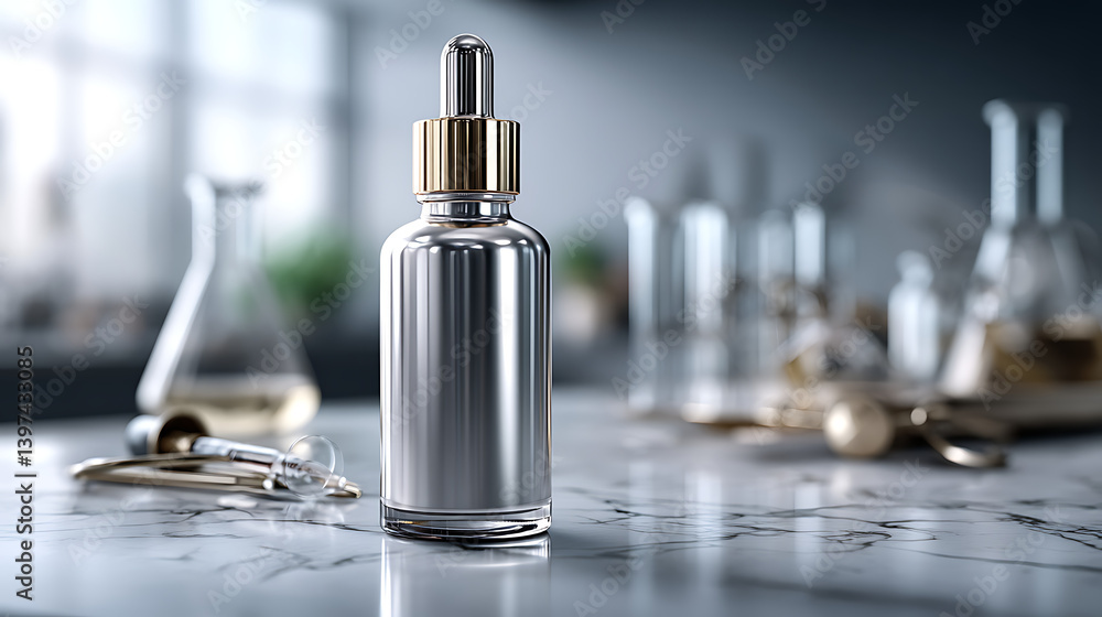 Naklejka premium Laboratory aesthetic skincare mockup clean background cosmetic bottle science concept