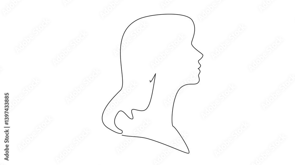 Self drawing animation of continuous one line drawing head of woman with rocket in middle of head with cloud of smoke. Preference for advanced technology. Inside Head of Woman. Full length animated Self drawing animation of continuous one line drawing head of woman with rocket in middle of head with cloud of smoke. Preference for advanced technology. Inside Head of Woman. Full length animated