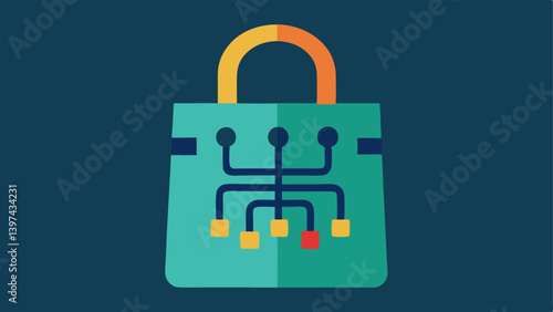 Double Lock Security A shopping bag locked with a double padlock incorporating circuit patterns on the bag to represent AI mechanisms securing online purchases against fraud.