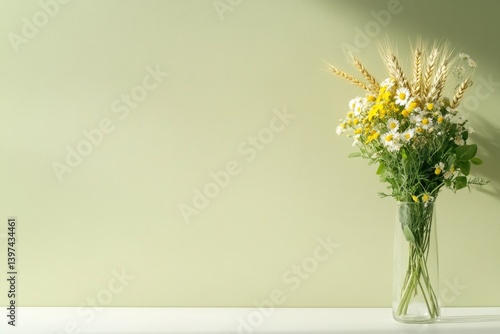 Wallpaper Mural Bright bouquet in clear vase against soft green wall, showcasing Torontodigital.ca