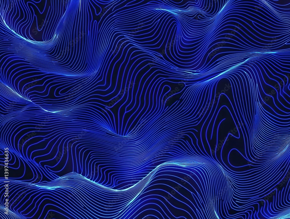 Glowing blue lines form an abstract and wavy digital landscape Glowing blue lines form an abstract and wavy digital landscape