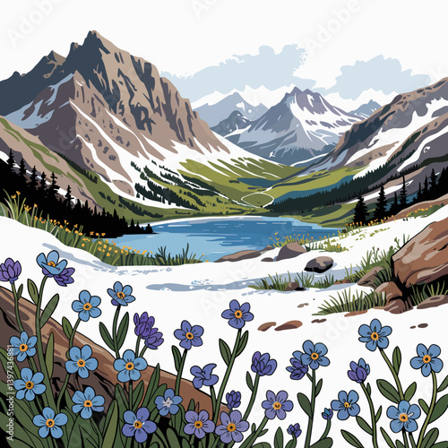 Colorado Alpine Forget-Me-Nots in Mountain Valley