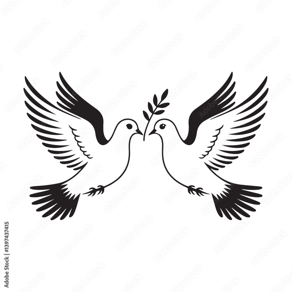 Obraz premium Peace Symbol: Twin Doves Holding Olive Twigs