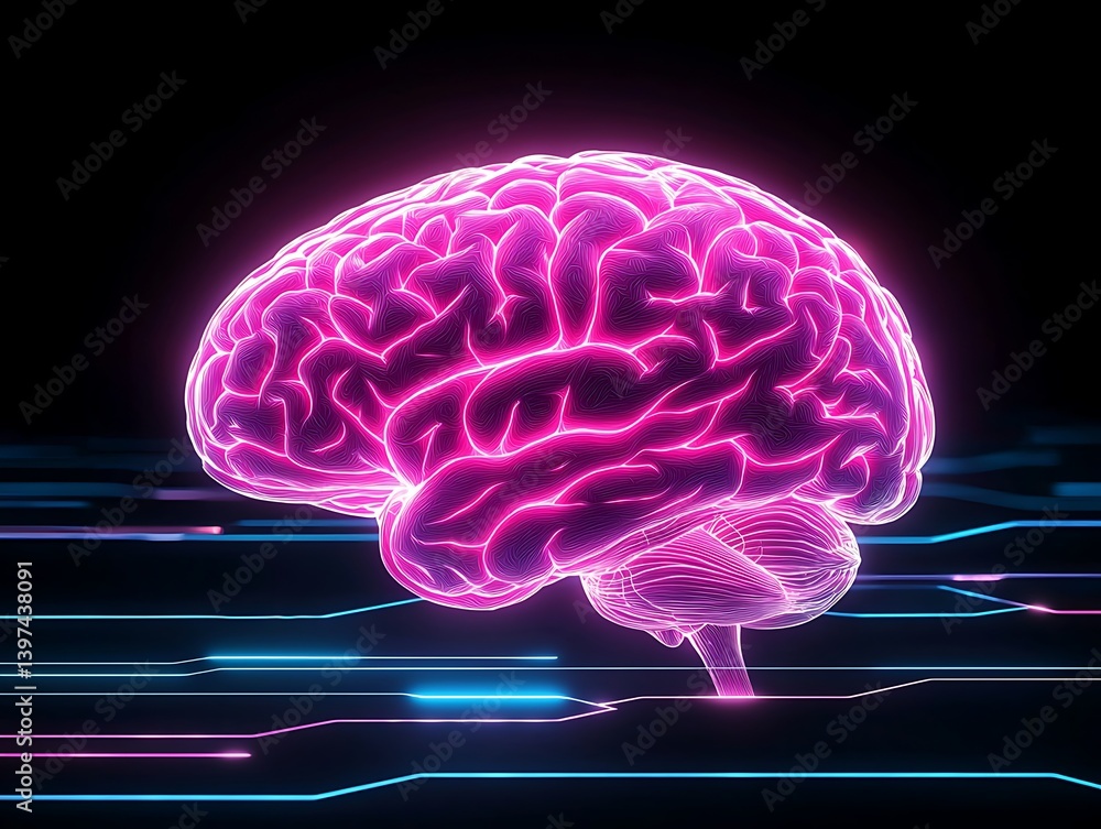 Fototapeta premium Glowing Brain with Circuit Background.