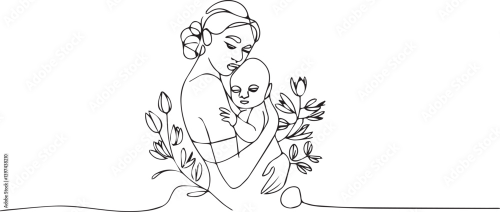 Mother and baby line art vector illustration, new mothers day celebration background Mother and baby line art vector illustration, new mothers day celebration background