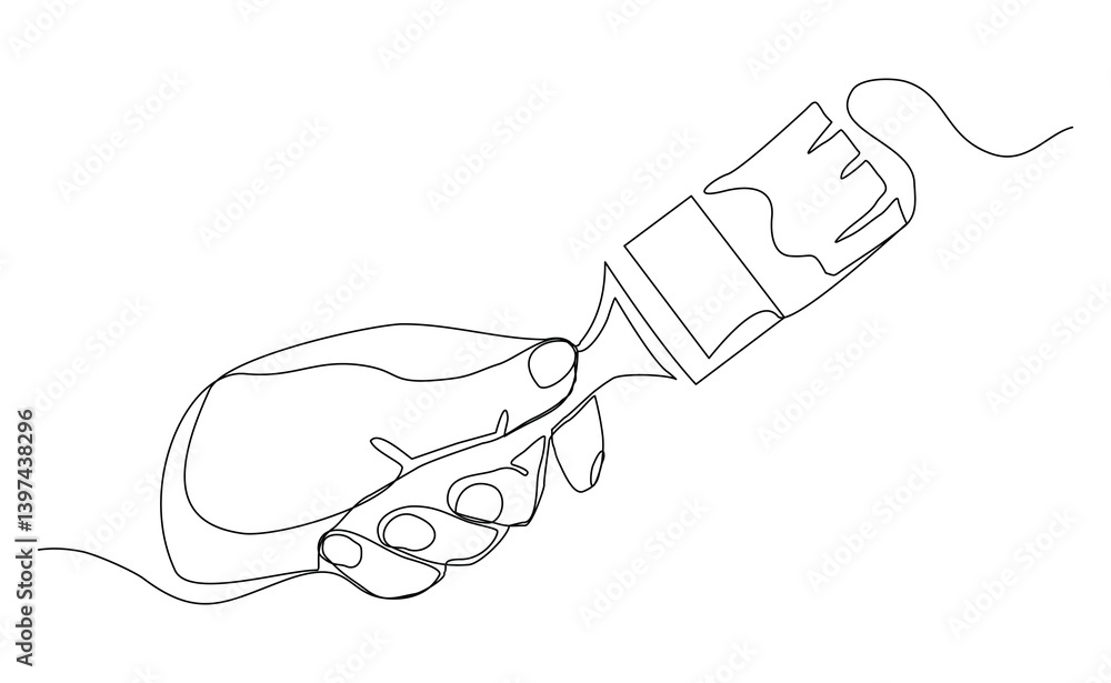 Obraz premium Continuous single line of hand holding flat painter brush for wall building painting and artistic drawing. Handyman equipment and painter tool editable stroke sketch drawing vector illustration