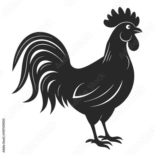 Silhouette Illustration Of A Rooster On A White Background Isolated