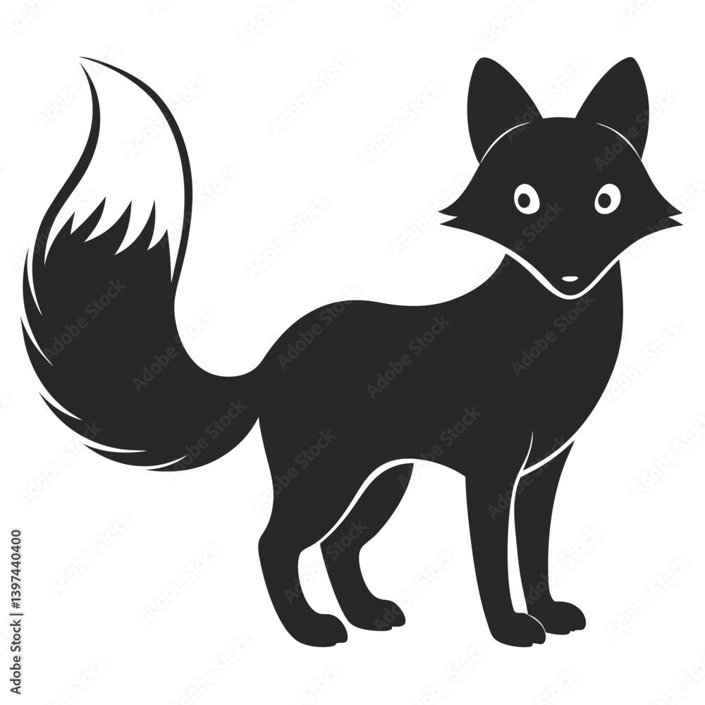 Obraz premium Black And White Fox Silhouette Standing Vector Illustration Minimalistic Design